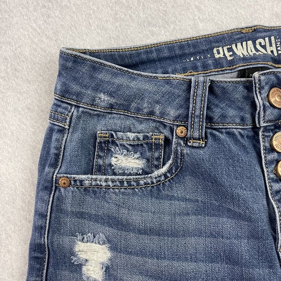 Rewash Jeans Womens 1/25 Blue Distressed High Rise Button Fly Frayed Hem Denim - Picture 5 of 16